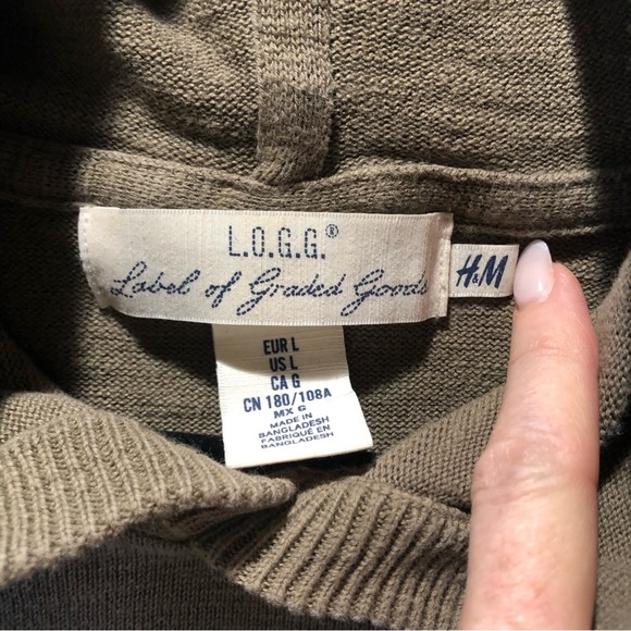Mens LOGG by H&M pullover sweatshirt hoodie army green L - Picture 2 of 8